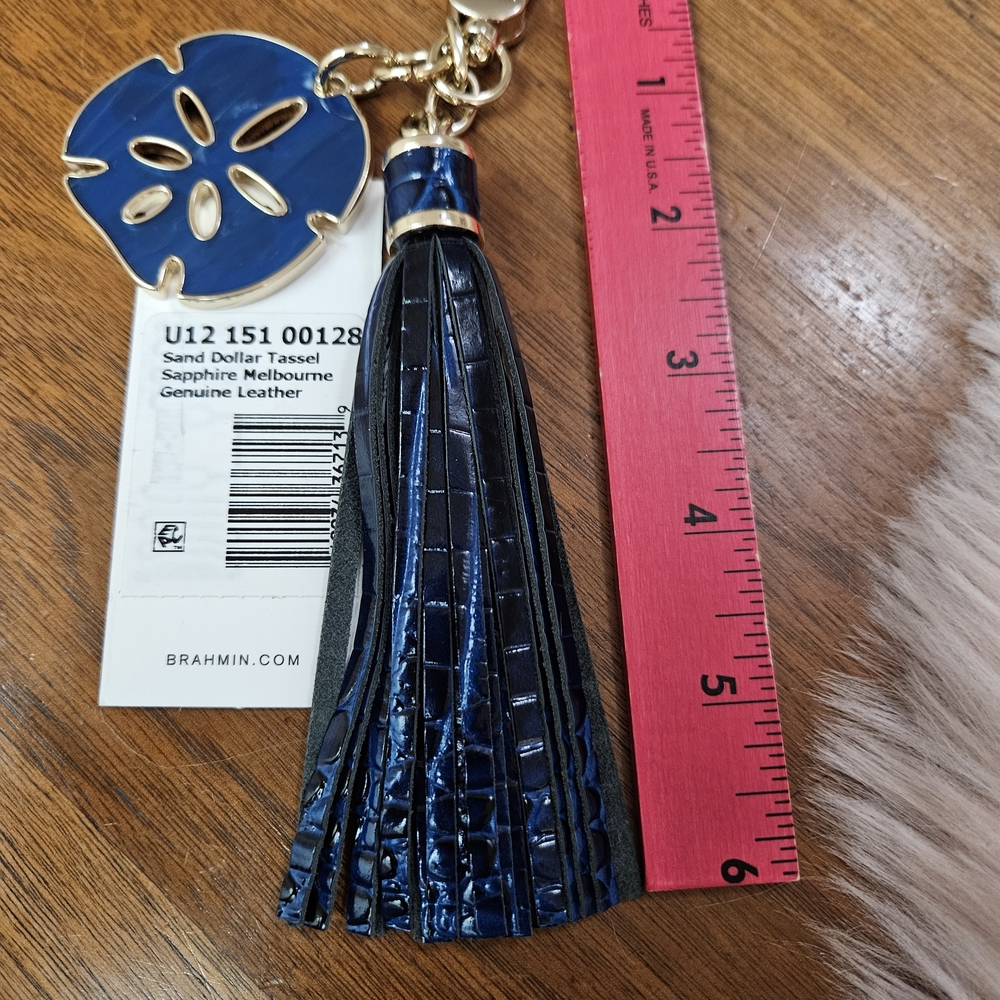 Brahmin Blue Sapphire Leather Tassel/ Keychain/charm, NWT